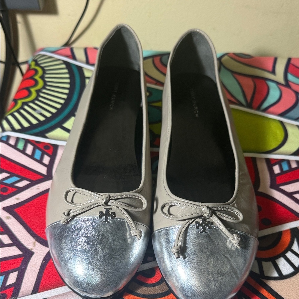 Tory Burch Metallic Silver and Gray Flats